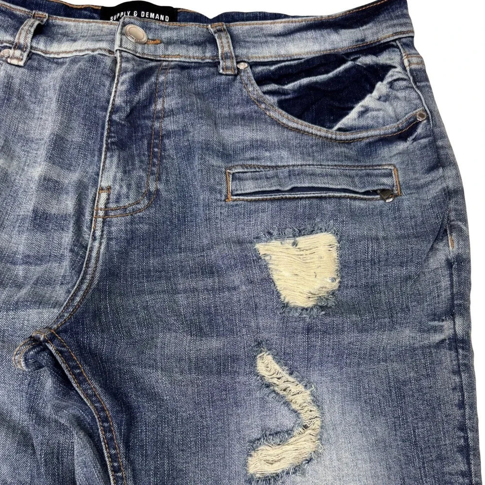 Supply & Demand Jeans Men Distressed Stretch Zip Pockets 37x31 Grunge Punk Moto‎